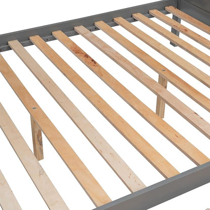 MERITLINE Twin Over Full Bunk Bed with Stairs, Storage Shelves and Drawers, Solid Wood Bunk Bed Frame with Storage, for Teens Adults (Grey)