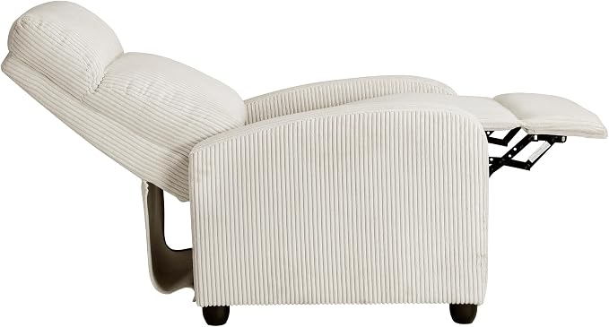 Lexicon Corduroy Pushback Recliner Chair Armchair Push Back Recliner, Solid Wood Frame and Metal Base, Easy Assembly Small Soft Single Sofa Accent Chair for Living Room/Office/Apartment, Beige