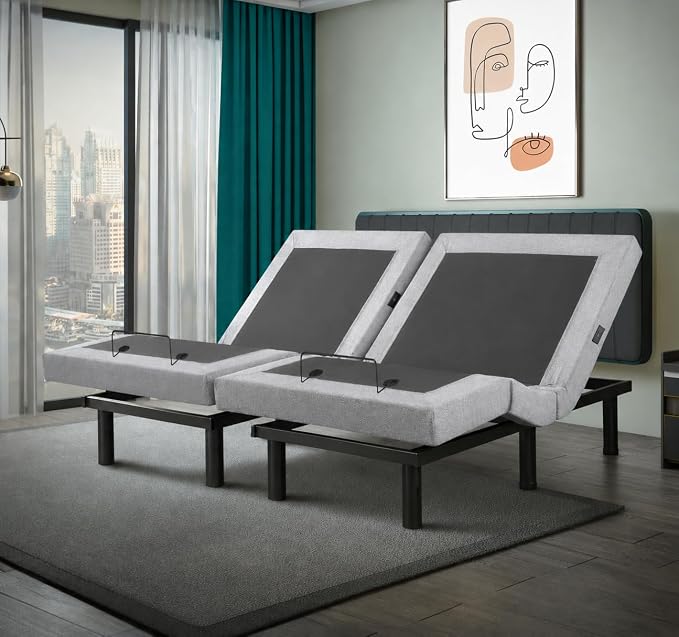 Irvine Home Collection Split King Adjustable Bed Base | Full Body Massage | USB Ports | Zero Gravity | Anti-Snore | Memory Positions | Under Bed Lighting | Wireless Remote | Syncable