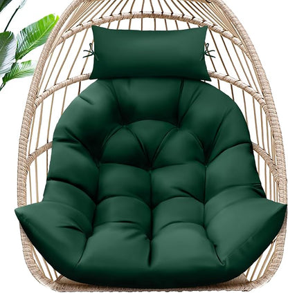 MAGIC ELEPHANT Egg Chair Cushion, Memory Foam Hanging Egg Chair Cushion Replacement, Indoor Outdoor Hammock Basket Swing Cushion with Headrest (Green)