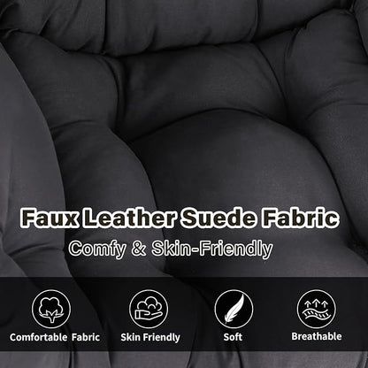 Lazy Chair with Ottoman, Modern Accent Chair Contemporary Lounge Leisure Sofa Chair with Armrests, Reading Chair and Folding Footstool Set for Living Room, Bedroom, Office, Black