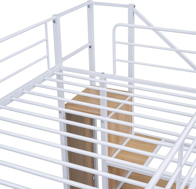 Bellemave Bunk Bed Twin Over Twin，Metal Bunk Bed with Storage Stairs and Wardrobe, Bunk beds for Adults/Kids/Teens, White