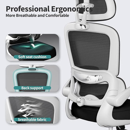 TRALT Office Chair Ergonomic Desk Chair, 330 LBS Home Mesh Office Desk Chairs with Wheels, Comfortable Gaming Chairs (1, Black & White)