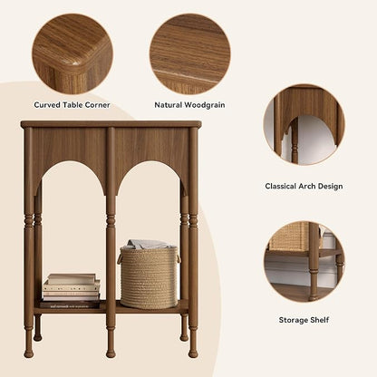 Console Table with Storage Shelf Set of 2, Retro Modern 2-Tier Entryway Table, Narrow Sofa Table with Roman-Style Legs for Living Room, Hallway, Brown