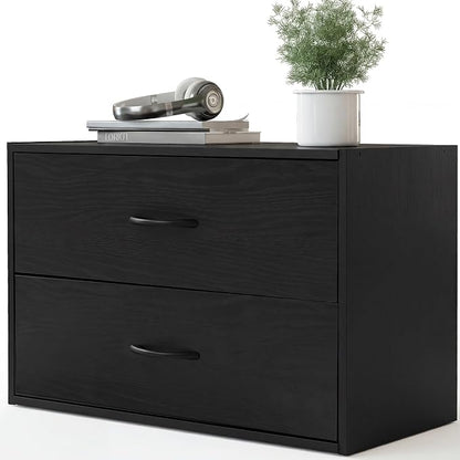 PrimeZone 2 Wood Drawer for Closet Storage: Black Stackable Short Closet Dresser for Clothes Organizer - Modular Chest Cabinet for Closet Bedroom Dorm Wardrobe Nursery