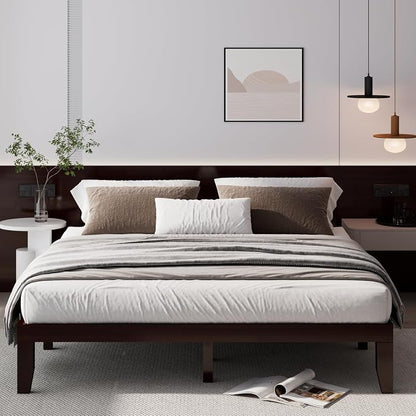 Giantex 14 Inch King Wood Platform Bed Frame, Minimalist Style Mattress Foundation with Solid Rubber Wood, Heavy Duty Slat Support, Without Headboard, Easy Assembly, No Box Spring Needed, Espresso