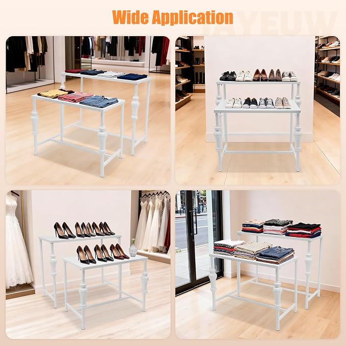 Retail Display Tables White Boutique Nesting Tables | 2 Piece Set, Vintage Display Table, Clothing Shoes Display Shelf, For Retail Stores, Carbon Steel