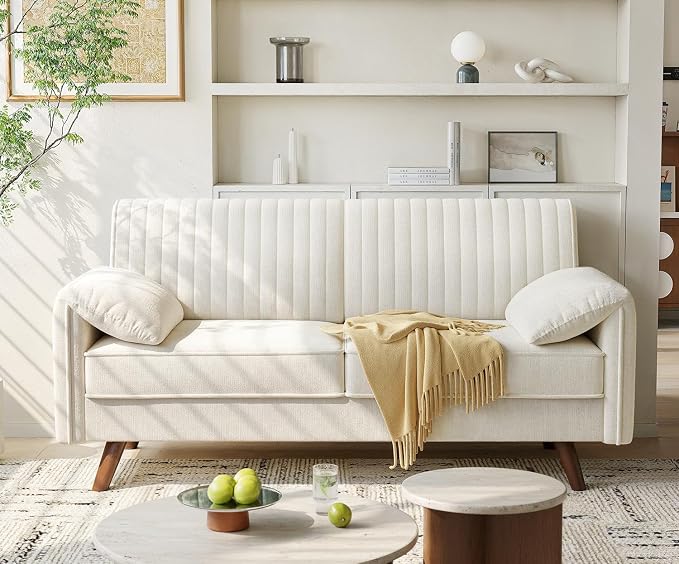 ONBRILL 64.5" Loveseat Sofa, Chenille Loveseat Couch for Living Room, 23.2" Deep Seat Love Seat with Padded Arms, Comfy Modern Small Couches for Bedroom, Small Spaces, Dorms, Office, Beige