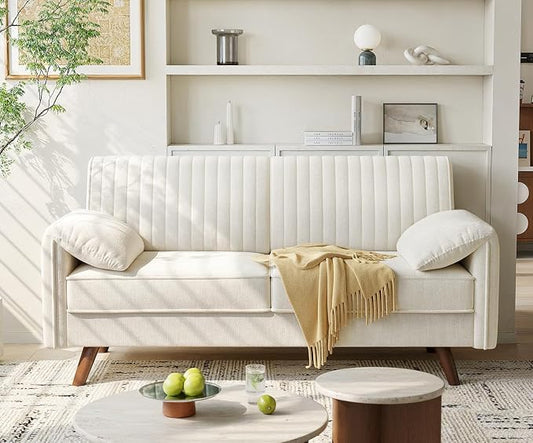 ONBRILL 64.5" Loveseat Sofa, Chenille Loveseat Couch for Living Room, 23.2" Deep Seat Love Seat with Padded Arms, Comfy Modern Small Couches for Bedroom, Small Spaces, Dorms, Office, Beige