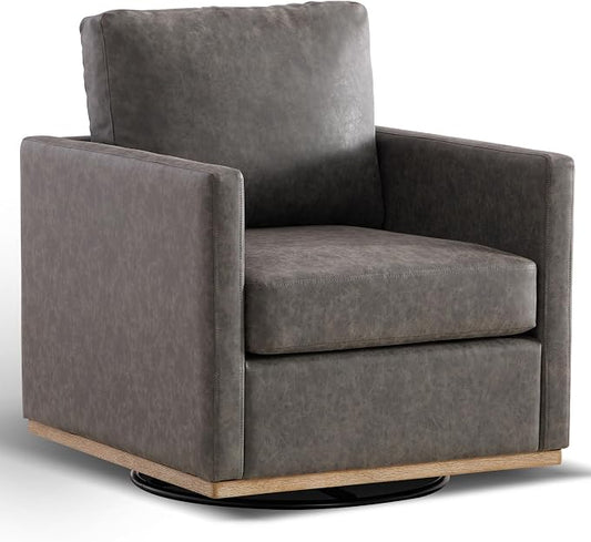 Aoiy & Wifon 30.7" W Swivel Accent Chair, Mid Century Modern Swivel Chair for Living Room, Comfy Small Accent Chair, PU Leather, Gray