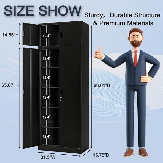 Metal Storage Cabinet, 87 Inch Tall Metal Storage Cabinet with Doors and Shelves, Pantry Cabinets for Kitchen Storage, Garage Cabinet for Living, Dining Room, Assemble Required