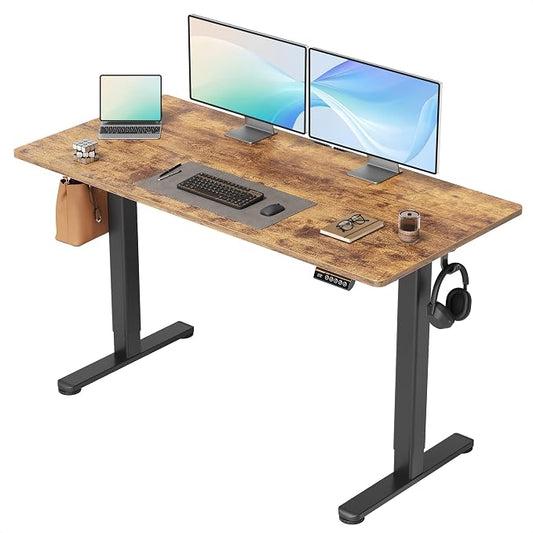 Claiks Electric Standing Desk, Adjustable Height Stand up Desk, 55x24 Inches Sit Stand Home Office Desk with Splice Board, Black Frame/Rustic Brown Top