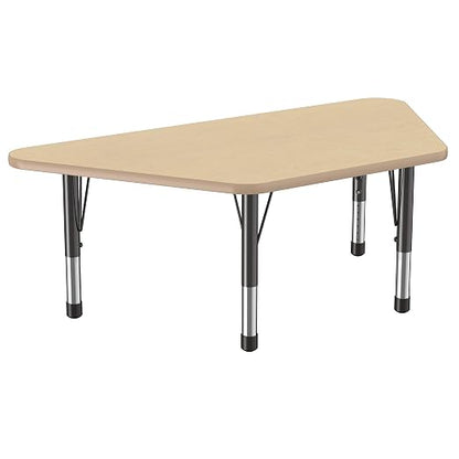 FDP Trapezoid Activity School and Classroom Kids Table (30 x 60 inch), Chunky Toddler Legs for Collaborative Seating Environments, Adjustable Height 15-24 inches - Maple Top and Maple Edge