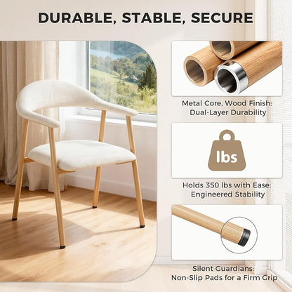 DUMOS Dining Chairs Set of 2, Linen Fabric Upholstered Kitchen Side Chairs with Curved Backrest & Metal Legs, Modern Farmhouse Accent Chair for Dining Room Kitchen Living Room Cafe, Beige