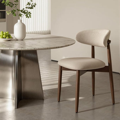 COLAMY Mid-Century Modern Wooden Dining Chair Set of 2, Indoor Upholstered Kitchen Chairs with 2.6" Cozy Padded Seat, Walnut Finish Side Dining Chair for Dining Room & Kitchen, Beige