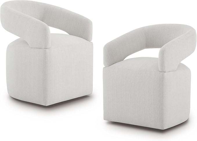 KISLOT Upholstered Dining Chairs Set of 2, Modern Rolling Dining Chairs with Hidden Casters, Arm Kitchen Chairs with Linen Look Fabric, Padded Barrel Chairs for Dining Room, Kitchen, Bedroom, Linen