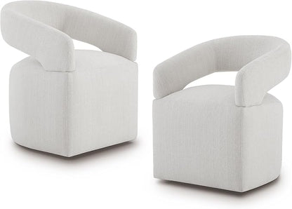 KISLOT Upholstered Dining Chairs Set of 2, Modern Rolling Dining Chairs with Hidden Casters, Arm Kitchen Chairs with Linen Look Fabric, Padded Barrel Chairs for Dining Room, Kitchen, Bedroom, Linen