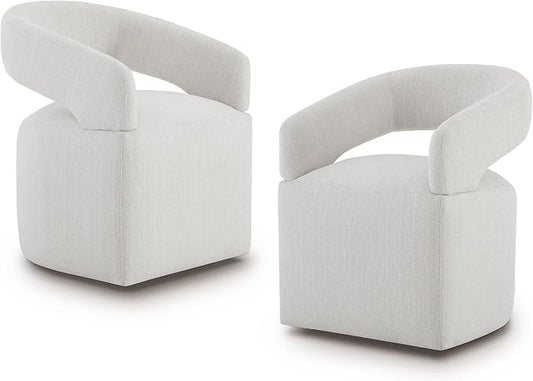 KISLOT Upholstered Dining Chairs Set of 2, Modern Rolling Dining Chairs with Hidden Casters, Arm Kitchen Chairs with Linen Look Fabric, Padded Barrel Chairs for Dining Room, Kitchen, Bedroom, Linen