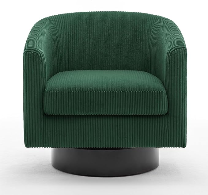 Swivel Accent Chair, Upholstered Corduroy Barrel Chair for Living Room, Small Single Sofa Bedroom Reading Seat, Set of 4, Dark Green