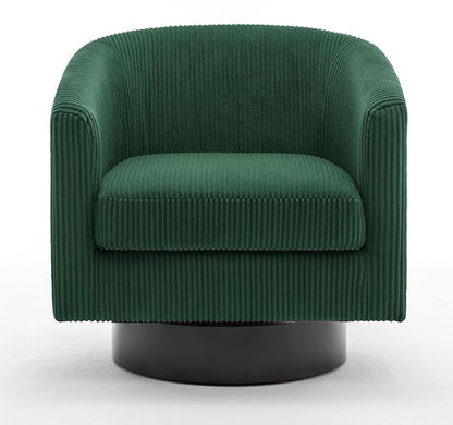 Swivel Accent Chair, Upholstered Corduroy Barrel Chair for Living Room, Small Single Sofa Bedroom Reading Seat, Set of 4, Dark Green