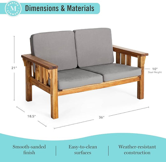 Martha Stewart Kids’ Outdoor Sofa Chair: Natural Acacia Wood Sofa Couch w/Gray Cushions for Indoor & Outdoor Spaces, 10" Seat Height | Kids’ Furniture for Garden, Patio & Backyard Picnics