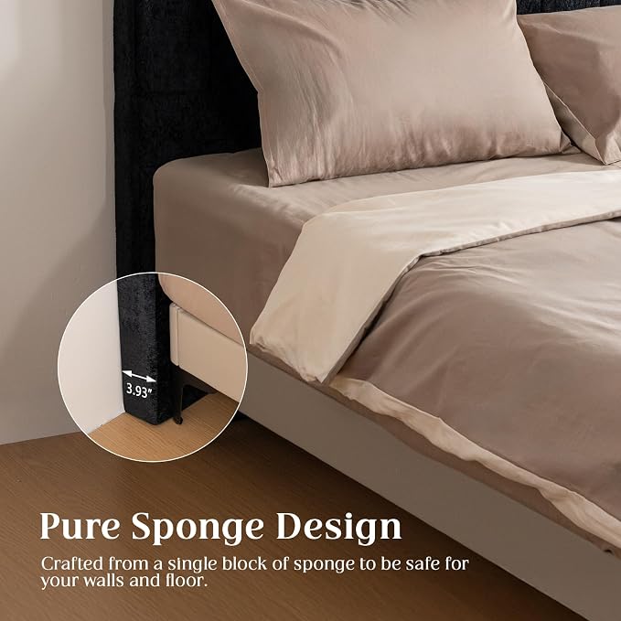 Queen Headboard Only - Black Velvet Upholstered Headboard for Bed, No Assembly Required, Pure Sponge Design, Comfort Head Board, Place Between Bed & Wall, Vertical Stripe with Stepped Crown Top Edge