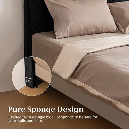 Queen Headboard Only - Black Velvet Upholstered Headboard for Bed, No Assembly Required, Pure Sponge Design, Comfort Head Board, Place Between Bed & Wall, Vertical Stripe with Stepped Crown Top Edge
