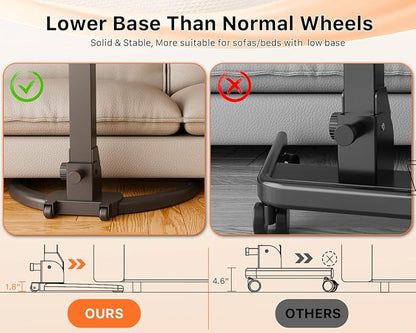JOY worker Foldable Mobile Standing Desk, Pneumatic Height Adjustable Sit Stand Desk, 90° Tiltable Rolling Laptop Table, Portable Workstation with Non-Slip Mat for Home Office, Holds Up to 22lbs