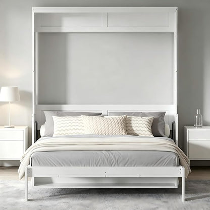 PVWIIK Queen Size Murphy Bed with Desk,Storage Shelf for Small Space,Bedroom,Guest Room,Wood Hidden Wall Multifunctional Bed Space-Saving Cabinet,White