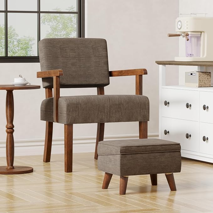 FAGAGA Accent Chair Set of 2 with Table, Living Room Chairs with Soft Seat & Armrests for Living Room Bedroom Reading Room Waiting Room (Brown), (AC01)