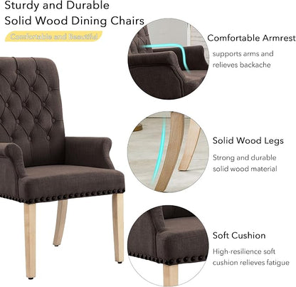 AODCHR Upholstered Fabric Accent Dining Chair Set of 6, Elegant Tufted Dining Room Chairs, Kitchen Room 2 Arm with 4 Armless, Brown