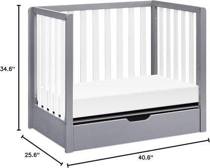 Carter's by DaVinci Colby 4-in-1 Convertible Mini Crib with Trundle Drawer in Grey and White, Greenguard Gold Certified, Undercrib Storage