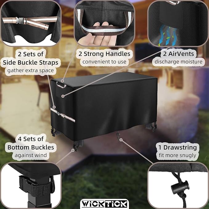 WICKTICK Rectangular Gas Fire Pit Table Cover 44 x 28 inch, Waterproof 600D Heavy Duty Fire Table Cover for 40 - 44 inch Patio Propane Firepit Tables