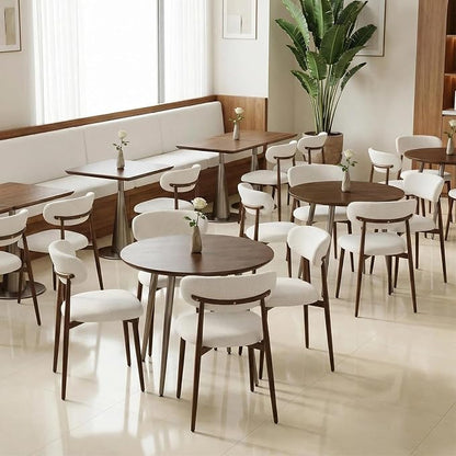 Furniliving Mid Century Modern Dining Chairs Set of 4, 300 lbs Capacity Upholstered Linen Kitchen Chairs with Walnut Grain Metal Legs and Ergonomic Curved Back, Beige(Walnut/Linen)