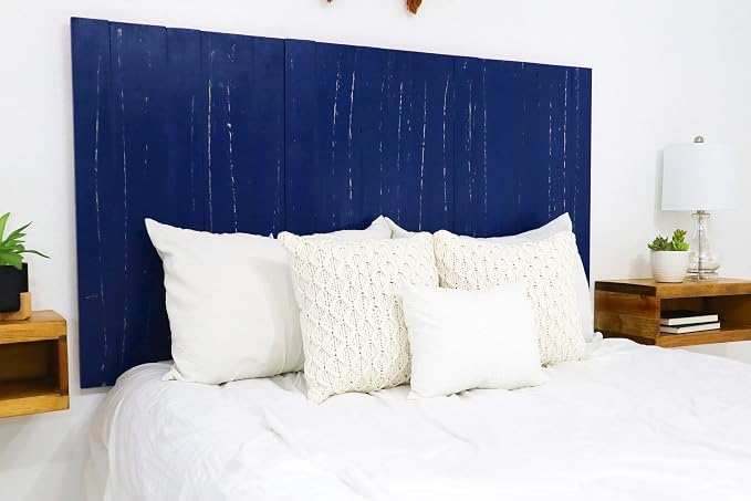 Barn Walls Navy Blue Headboard, Coastal Design Weathered, Solid Wood Headboard Floating Panels Wall Mount, Adjustable Height Easy Assembly, Queen Size