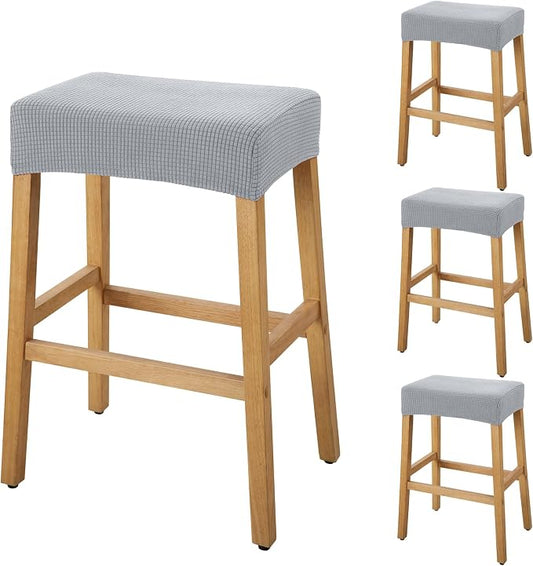 YISUN Stool Covers Rectangle - 4 Pack Stretch Waterproof Saddle Seat Cover Counter Bar Stools Bar Chairs Covers Kitchen Island Chairs Cushion Protector (4, Light Gray)