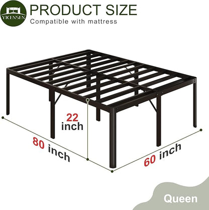 Yicensen 22 Inch High Queen Bed Frame Rounded Corner No Box Spring Needed, Heavy Duty Metal Queen Size Platform Bed Frame, Easy Assembly, Noise Free, Black