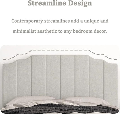 Befurtori Queen Size Headboard Only, Linen Wall Mounted Headboard Queen/Full Size for Adjustable Bed, Modern Vertical Channel Design with Curved Tufted Upholstered Head Board, Linen Gray