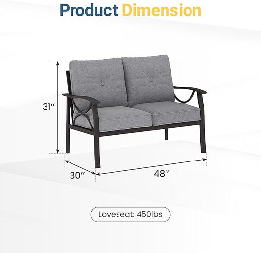 RoyalCraft Patio Loveseat, All-Weather Outdoor 2 Seats Sofa Couch,Khaki Metal Furniture with Gray Cushions