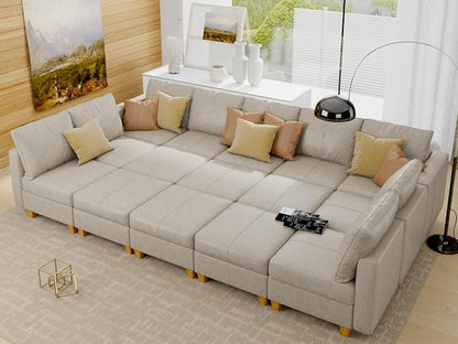 EASE MOOSE Modular Sectional Sofa Sleeper Couch with Storage, Faux Leather Sectional Large Moduar Sleeper Sofa Sectional Sofa Bed Modular Couch for Living Room
