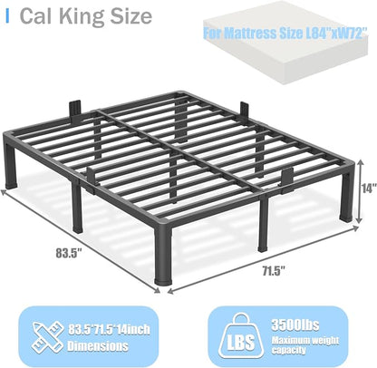 Yitong Angel 14 inch California King Bed Frame with Round Corner Legs Mattress Slide Stopper,3500 lbs Heavy Duty Metal Platform,Steel Slat Support,No Box Spring Needed,Easy Assembly,Noise Free