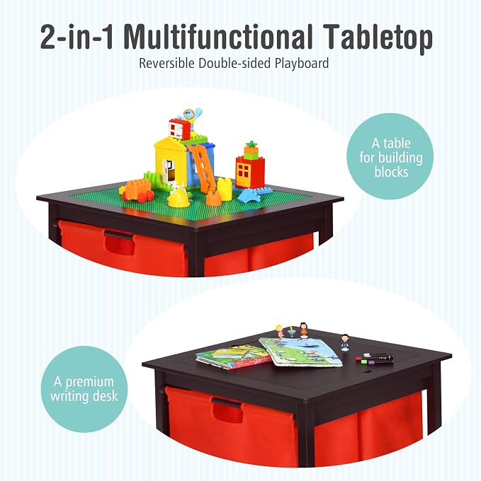 Costzon Kids Table, Children Wooden Activity Table w/Storage Drawers, 2 in 1 Building Block Tabletop for Arts, Crafts, Reading, Preschool, Nursery, Kindergarten, Toddler Table (Espresso)