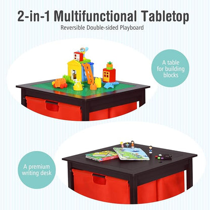 Costzon Kids Table, Children Wooden Activity Table w/Storage Drawers, 2 in 1 Building Block Tabletop for Arts, Crafts, Reading, Preschool, Nursery, Kindergarten, Toddler Table (Espresso)