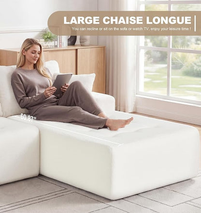 Hobestluk Modular Sectional Sofa Couches L-Shape Couch 3 Seat Modular Sofa Memory Foam Sectional Couches for Living Room, Cloud Couch with Oversized Chaise (White Tufted, 108", Right Hand Facing)