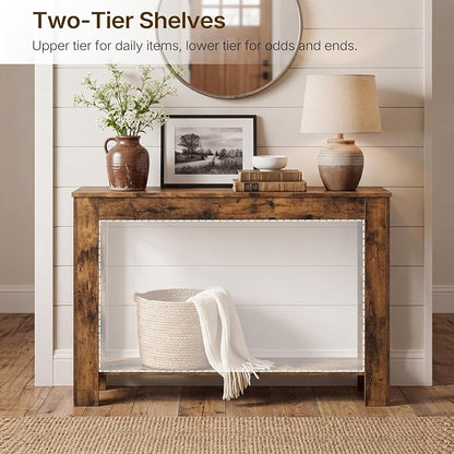 YATINEY Farmhouse Console Table, 39.4'' Small Narrow Entryway Table, Wood Couch Table Behind Sofa with Storage Shelf, Slim Farmhouse Hallway Table for Living Room, Hallway, Foyer, Rustic Brown CT34RR