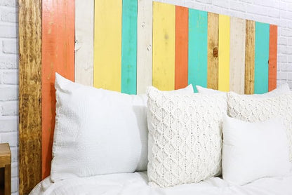 Barn Walls Summer Mix Signature Design, Multicolored Solid Wood Headboard, Floating Panels, Wall Mount, Adjustable Height, Easy Assembly Full Size