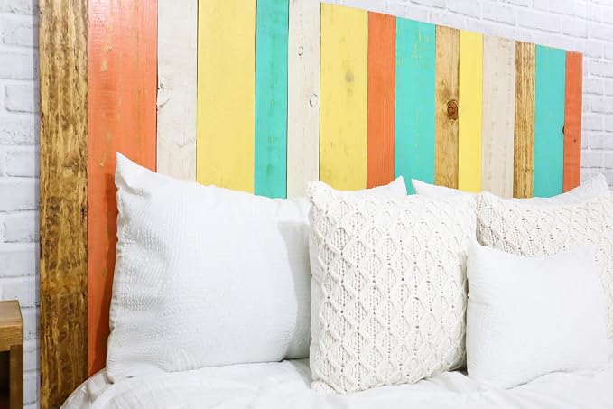 Barn Walls Summer Mix Signature Design, Multicolored Solid Wood Headboard, Floating Panels, Wall Mount, Adjustable Height, California King Size