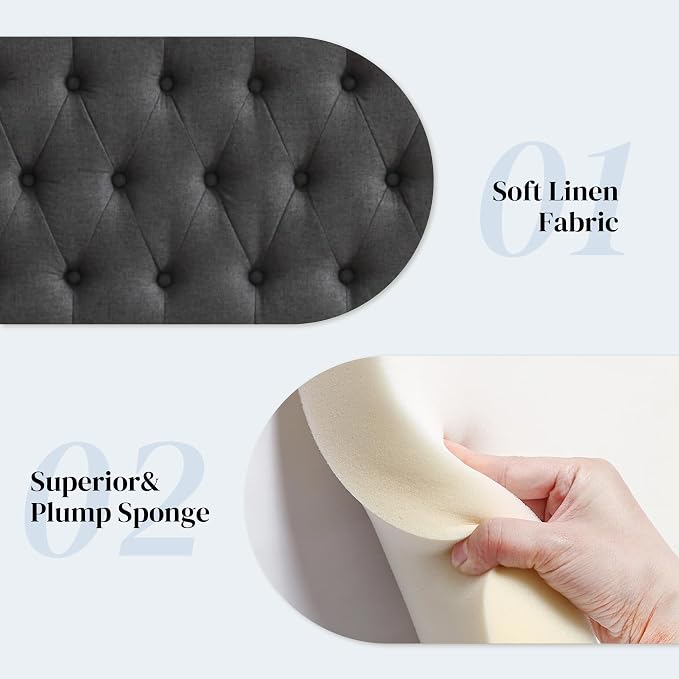 Tufted Upholstered King Size Bed Headboard in Modern Button Design, Adjustable Solid Wood Head Board, Premium Linen Fabric Padded Headboards in Bedroom (Dark Grey)