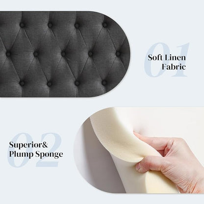 Tufted Upholstered King Size Bed Headboard in Modern Button Design, Adjustable Solid Wood Head Board, Premium Linen Fabric Padded Headboards in Bedroom (Dark Grey)