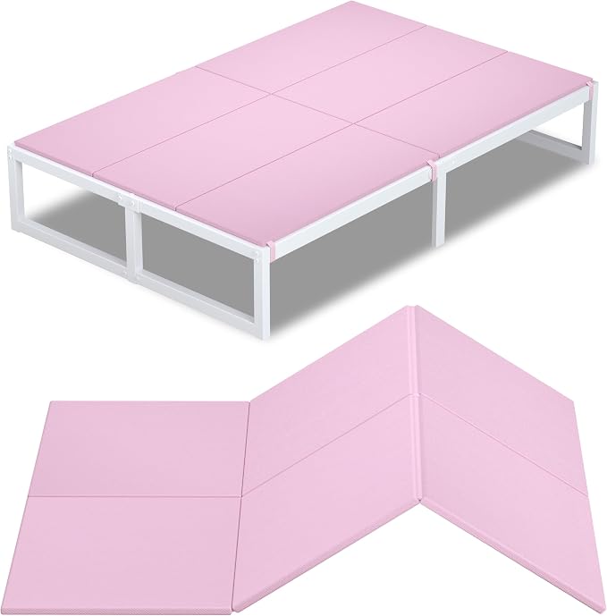 Lutown-Teen Bunkie Board Full Under Mattress High-Density Polymer Full Size Bunkie Board Anti-Sag, Breathable, Moisture Resistant, Noise Minimizing, Pink
